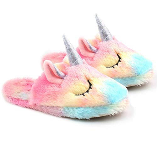 Product Cover Unicorn Slippers for Girls/Kids/Women Cute Rainbow Plush Warm Anti-Slip Unicorn Gifts for Girls