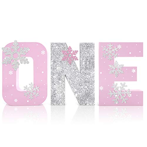 Product Cover Snowflake One Letter Sign Pink and Silver Stand Up First Birthday Photo Prop Party Decoration Winter Onederland Decoration