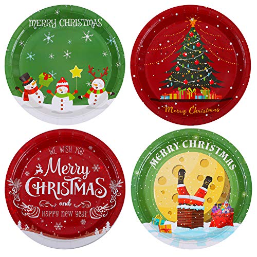 Product Cover Aneco 60 Pieces Christmas Party Plates Paper Plates Disposable Plates Round Plates Party Supplies for Christmas Party, 9 Inches