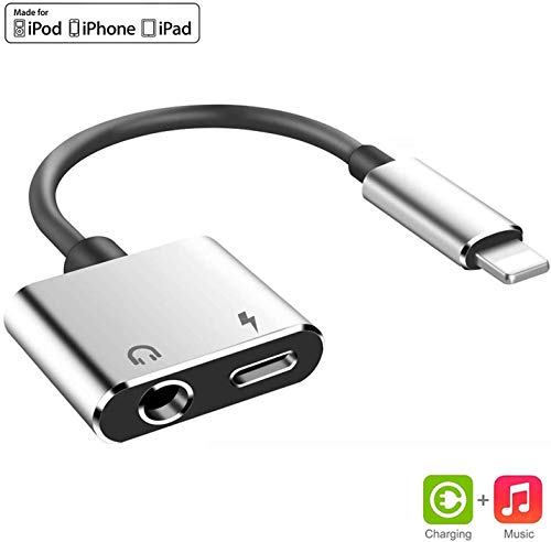 Product Cover Headphone Adapter for iPhone Dongle 3.5mm Jack Adapter for iPhone 8/8 Plus/XR/Xs/Xs Max/11/11 Pro/11 Pro Max Earphone Charge 3.5 mm Aux Audio and Charge Adapter Converter 2 in 1 Adapter & Splitter