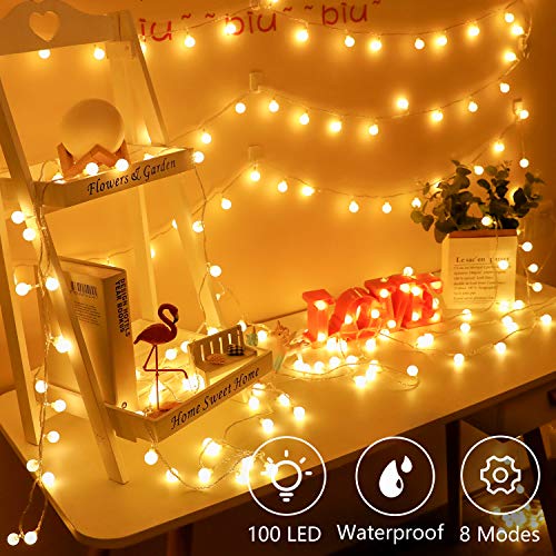 Product Cover Globe String Lights Battery Operated - 33ft 100 Led Bulb Warm White String Lights with Remote Controller,Waterproof IP44 Decorative Timer Fairy Light for Bedroom/Patio/Party/Wedding Indoor and Outdoor