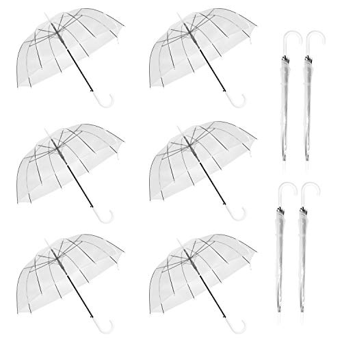 Product Cover WASING 10 Pack 46 Inch Clear Bubble Umbrella Large Canopy Transparent Stick Umbrellas Auto Open Windproof with White European J Hook Handle Outdoor Wedding Style Umbrella for Adult