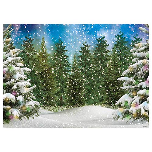 Product Cover Funnytree 7x5FT Winter Forest Landscape Photography Backdrop Snowy Christmas Pine Tree Background Natural Scene Xmas Party Wall Decoration Supplies Photo Booth