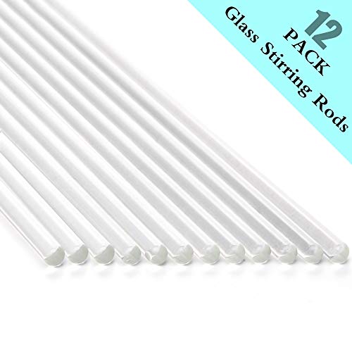 Product Cover 12 Pack Glass Stir Sticks Lab Stirring Rod 12 inch Length with Both Ends Round for Science, Lab, Kitchen, Science Education