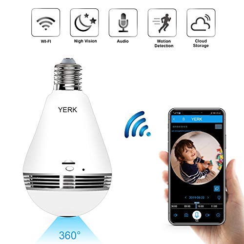 Product Cover WiFi Security Light Bulb Camera, 360 Degree Panoramic 1080p IP Camera with IR Motion Detection, Night Vision, Two Way Audio for Pet Home Surveillance