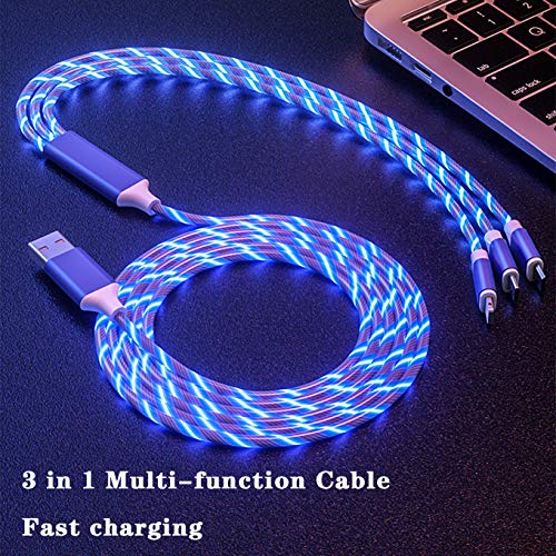 Product Cover 3 in 1 Visible Flowing LED USB Cable Fast Charger Car Phone Cord with Micro USB/Type C for Phone 8/9/XR/Max/X/8/7 Plus/Samsung S10 S9 /Note 9/ Moto G7/LG and More (3.9ft Blue)