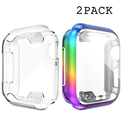 Product Cover Compatible with Apple Watch Series 5 4 44mm Case,2 Pack Cuteey Slim TPU iWatch Built-in Screen Protector Cover for Apple Watch Series 5,4 Accessories (Purple/Blue, 44mm)