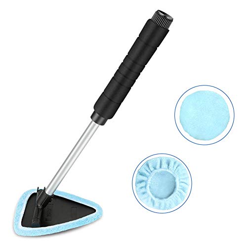 Product Cover Jbgo Windshield Cleaning Tool, Microfiber Car Window Cleaner with Extendable Handle, Car Windshield Cleaner Tool with Pivoting Triangular Head and 2 Bonnets Interior Exterior Accessories Car Cleaning