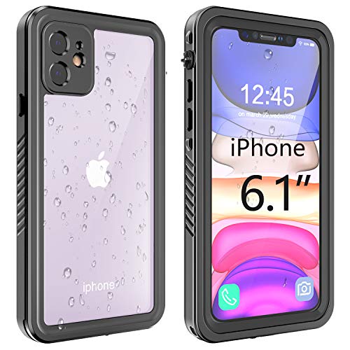 Product Cover gnaisi iPhone 11 Waterproof Case, Shockproof Dirtproof Snowproof IP68 Certified Waterproof Clear Case with Built-in Screen Protector Full-Body Rugged Cover for iPhone 11 6.1 inch（Black/Clear）