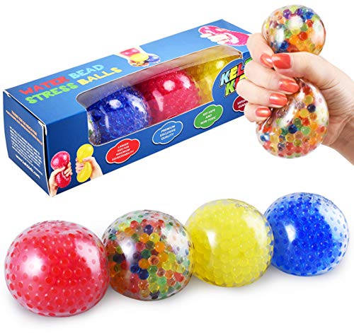 Product Cover KELZ KIDZ Durable Large Squishy Water Bead Stress Balls (4 Pack) - Great Sensory Toy for Anxiety Relief for Children and Adults - Helps Calm Kids with ADHD & Autism