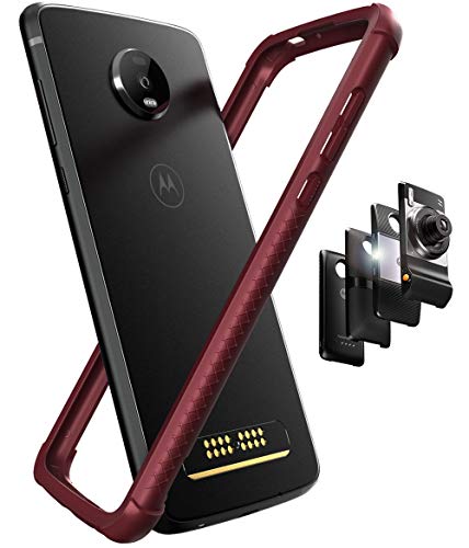 Product Cover Casewe - Motorola Moto Z4 Protective Flexible Double Injection Technology (TPU+PC) Bumper Case Cover/Compatible with Moto Mods - Deep Red