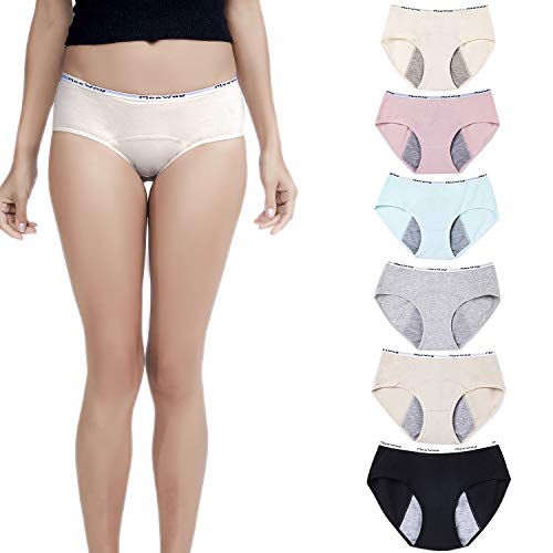Product Cover Nalwort Big Girl Underwear Menstrual Period Panties Leak-Proof Organic Cotton Protective Briefs Pack of 6