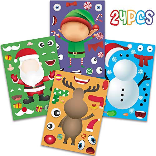 Product Cover Happy Storm Christmas Party Games for Kids Make Your Own Christmas Stickers DIY Christmas Santa Snowman Reindeer Elf Face Sticker Xmas Party Supplies Favors for Classroom Children Activities
