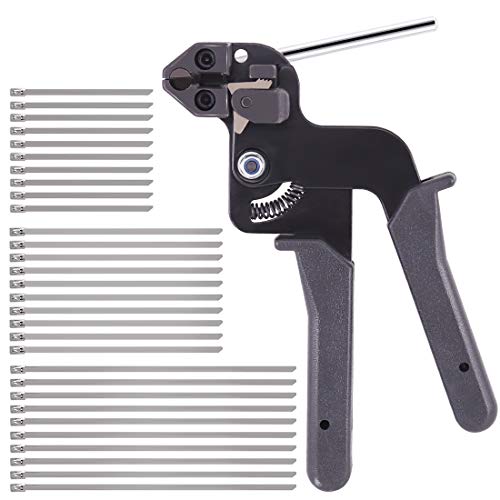 Product Cover Glarks Cable Tie Tool Set, 30Pcs 4''/5.9''/8'' Long 304 Stainless Steel Cable Ties with Cable Tie Gun for Tension and Cutting Stainless Steel Cable Ties Width Up to 12mm