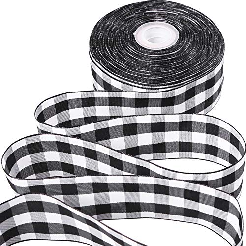 Product Cover URATOT 25 Yards White and Black Plaid Ribbon Christmas Wrapping Ribbon Gingham Plaid Ribbon for DIY Crafts Decoration, Floral Bows Craft(Color A, 1.57 Inches x 25 Yards)
