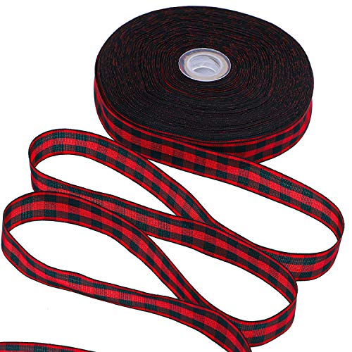 Product Cover URATOT 50 Yards Red and Black Plaid Ribbon Christmas Wrapping Ribbon Gingham Plaid Ribbon for DIY Crafts Decoration, Floral Bows Craft (Color B, 0.79 Inch x 50 Yards)