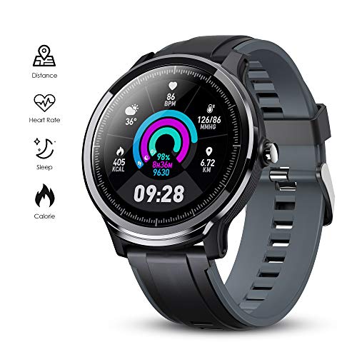 Product Cover GOKOO Smart Watch Sport Activity Tracker Waterproof Smartwatch for Men with Blood Pressure Heart Rate Sleep Monitor Breathing Train Step Distance Calorie Full Touch Camera Music Control (Black-Gray)
