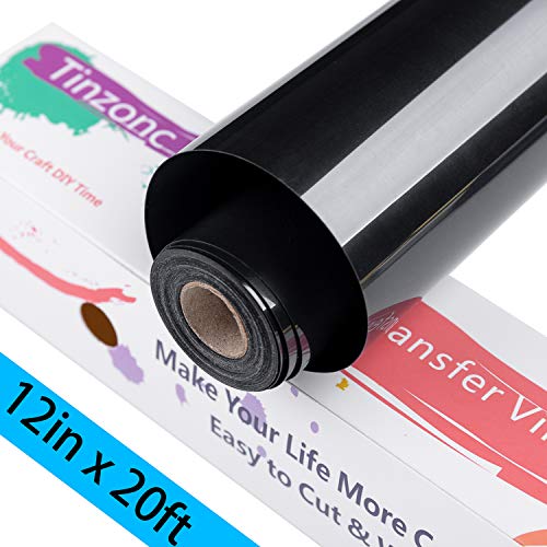 Product Cover Tinzonc HTV Iron On Vinyl 12Inch x 20feet Roll,Heat Transfer Vinyl for Cricut,Silhouette Cameo and Other Cutter Machine,Iron On Heat Vinyl Transfer for Shirts (Black)