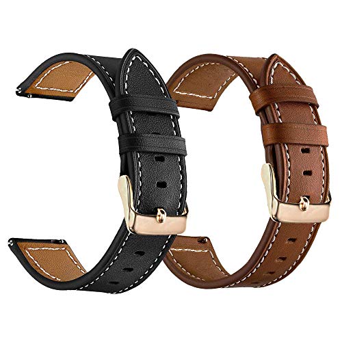 Product Cover LDFAS Compatible for Vivoactive 4S Bands, 18mm Leather Watch Strap with Rose Gold Metal Buckle Compatible for Garmin Vivoactive 4S (40mm), Vivomove 3S (39mm) Smartwatch, Brown+Black (2 Pack)