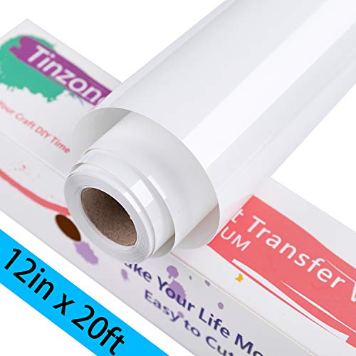 Product Cover Tinzonc HTV Iron On Vinyl 12Inch x 20feet Roll,Heat Transfer Vinyl for Cricut,Silhouette Cameo and Other Cutter Machine,Iron On Heat Vinyl Transfer for Shirts (White)