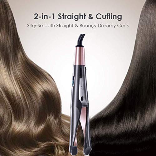 Product Cover Professional Hair Straightener and Curling Iron,Vercrown 2 in 1 Ceramic Tourmaline For Healthy Hair Styling With LCD Digital Display,Adjustable Temperature 210℉-450℉ and Auto Shut-off