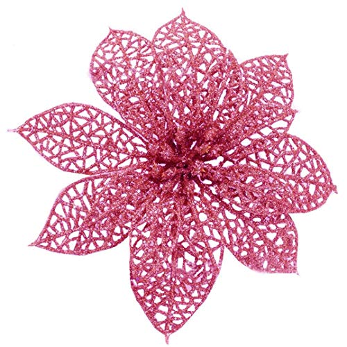 Product Cover OKSANO 12 Pcs Christmas Flowers Christmas Tree Decorations Artificial Flowers Poinsettia, Glitter Xmas Flowers Poinsettia Bushes Christmas Tree Ornaments Pink Poinsettia Christmas Decorations