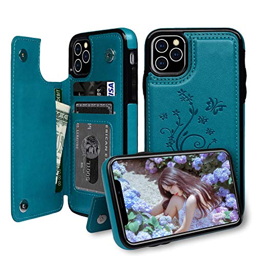 Product Cover iPhone 11 Pro Max Case Wallet with Card Slots, Badalink Back Flip Case Magnetic Snap, Luxury Embossed Leather Protective Cover for iPhone 11 Pro Max 2019 6.5inch - Blue