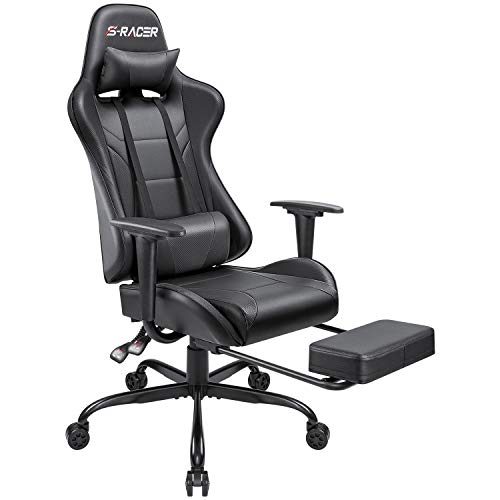 Product Cover Homall Gaming Chair Computer Office Chair Ergonomic Desk Chair with Footrest Racing Executive Swivel Chair Adjustable Rolling Task Chair (Black)