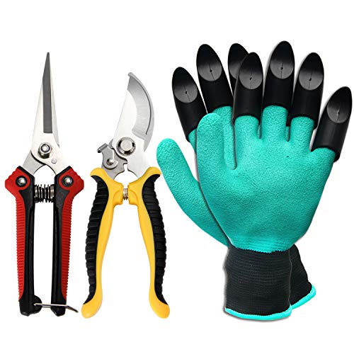 Product Cover Pruning Shears, ZOUTOG Stainless Steel Garden Shears,3 Pack Gardening Gifts Including Garden Clippers, Gardening Gloves - for Garden Trimming,Tree Trimming, Weeding and Transplanting