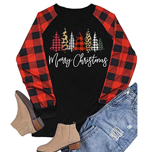 Product Cover LOMONERWomen Long Sleeve Merry Christmas Blouse Christmas Tree Raglan Shirt Blouse