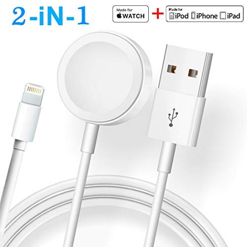 Product Cover Updated 2019 Version Watch Charger Magnetic Cable for iWatch 5/4/3/2/1, 2in1 Wireless Charging Cable Competible with Apple Watch Series 5/4/3/2/1 and iPhone 11 Max Pro/XR/XS/XS Max/X/8/8Plus/7/7Plus/6