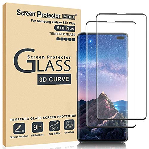 Product Cover MTBD Galaxy S10 Plus Screen Protector,Full Coverage Tempered Glass[2 Pack][High Definition][Designed for Ultrasonic Fingerprint] Tempered Glass Screen Protector Suitable for Galaxy S10 Plus