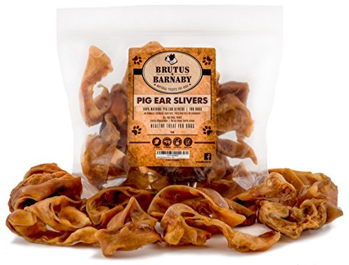 Product Cover BRUTUS & BARNABY Pig Ear Slivers- Thick Cut, All Natural Dog Treat, Healthy Pure Pork Ear, Easily Digested, Best Gift for Large & Small Dogs from (1 lb)