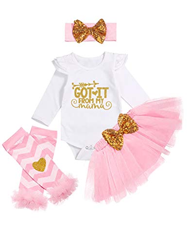 Product Cover Yoveme Newborn Baby Girl Long Sleeve Clothes Mama Bodysuit Romper with Headband+Pink Tutu Skirt Clothes