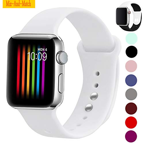 Product Cover Lesampo for Apple Watch Sport Band 40mm 44mm Series 4 5,for Apple Watch Series 3 Band 38mm 42mm iWach Sport Band,Stainless Steel Button,1 or 3 Pack