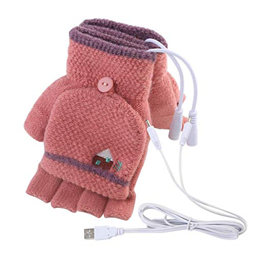 Product Cover USB Heated Gloves, Mitten Winter Warm Laptop Gloves for Women Men Full & Half Hands Heated Fingerless Heating Knitting Hands Warmer (Women Dark Red)