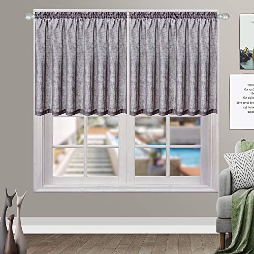 Product Cover KAYUNT Kitchen Tiers Curtains for Bedroom Linen Textured Semi Sheer Window Curtain Panels Cafe Curtains, Pole Top, 2 Panels, 24