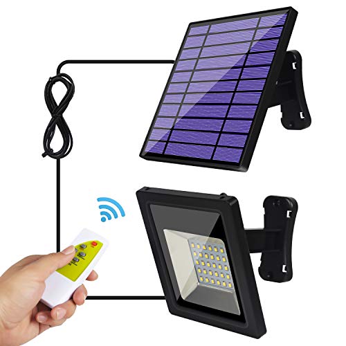 Product Cover Solar Lights Outdoor IP65 Waterproof Solar Flood Lights 30 LED Spotlight, Remote Control 9.2Ft Cord Easy-to-Install Security Lights with Adjustable Solar Panel for Front Door, Yard, Garage, Deck