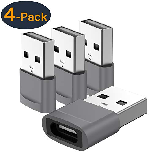 Product Cover USB C Female to USB Male Adapter (4-Pack), QianLink (Upgraded version) Type C to USB A Adapter, Compatible with Laptops, Chargers, and More Devices with Standard USB A Ports (Space Grey)