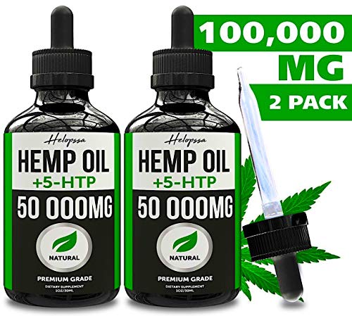 Product Cover (2-Pack) Hemp Oil Extract for Pain & Stress Relief with 5-HTP - 50 000MG - 100% Natural Hemp Oil Extract for Anxiety, Better Sleep, Mood & Stress, Skin & Hair - Made in USA