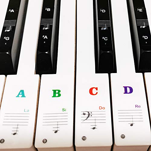 Product Cover Piano Stickers for Keys, Yalloy Colorful Piano Keyboard Stickers for 88 61 54 49 Full Set Stickers Removable and Transparent, Leaves No Residue, Ideal for Piano Beginners Learning Piano or Keyboard