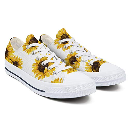 Product Cover Heart Wolf Sunflower Pattern Black Background Women's Low-Cut Laced Canvas Shoes Fashion Printed Flat Shoes Non-Slip Durable Leisure Shoes