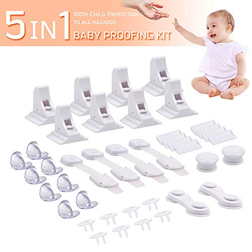 Product Cover Baby Proofing Kit,8 Child Safety Magnetic Cabinet Locks,8 Clear Corner Protectors, 10 Outlet Plugs/Covers, 4 Cabinet Door Latches, 2 Cabinet Locks, No Drilling