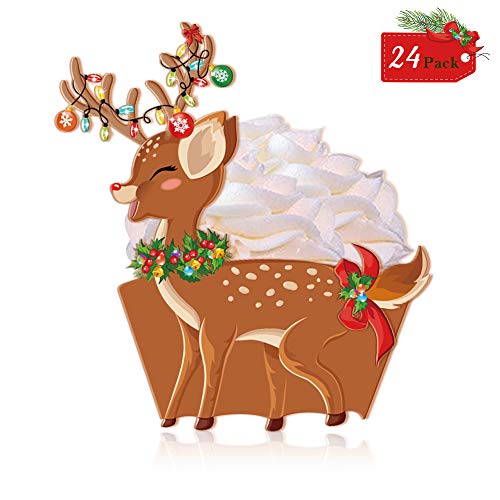 Product Cover Konsait Christmas Cupcake Toppers and Wrappers(24Pack), Reindeer Cupcake Toppers Deer Cake Decorations Supplies for Kids Christmas Woodland Birthday Party Decor Favors Supplies