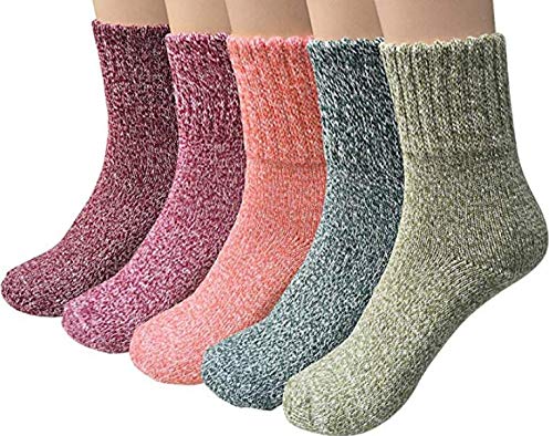 Product Cover 5 Pairs Womens Wool Socks Vintage Knit Thick Cozy Warm Winter Socks Gifts