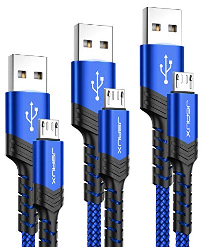 Product Cover Micro USB Charger Cable, JSAUX (3-Pack 3.3ft+6.6ft+10ft) Android Charger Micro USB to USB A Nylon Braided Cord Compatible with Samsung Galaxy S6 S7 Edge Note 5, Kindle and More-Blue