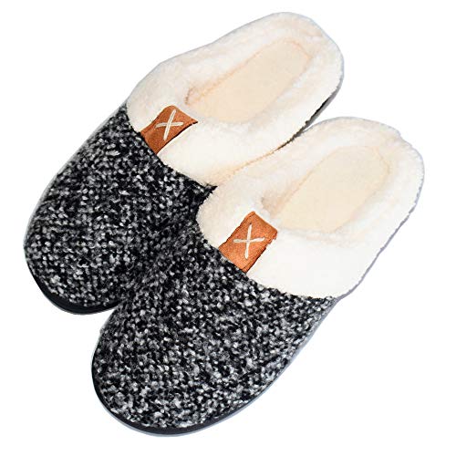 Product Cover Walk Diary House Slippers for Women Faux Fur Memory Foam Shoes for Women Slip On Anti-Skid Sole Anti-Slip House Shoes (Space Black Size 7-8)