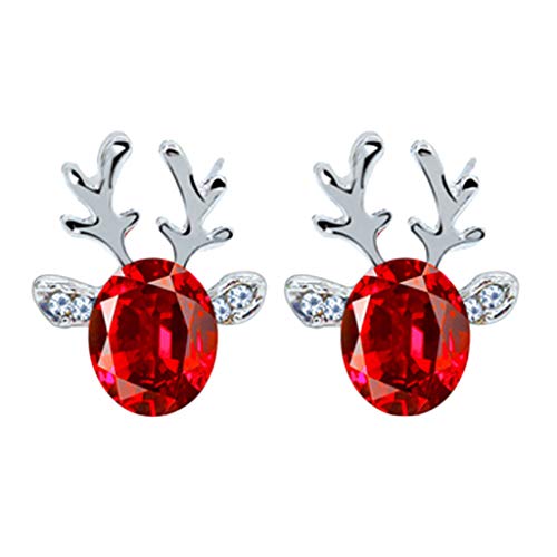 Product Cover Clearance Women's Christmas Earrings, Girls Crystal Gemstone Earrings Luxury Christmas Reindeer Xmas Earring Stud Gift (Red)