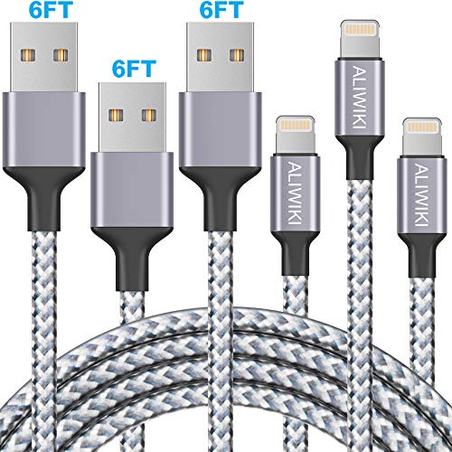 Product Cover iPhone Charger ALIWIKI Lightning Cable 3pack 6ft Extra Long Nylon Braided Syncing and Fast Charging Cord USB Cable Compatible with iPhone Xs MAX XR X 8 7 6S 6 Plus SE 5S 5C 5, iPad, iPod
