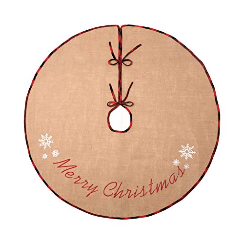 Product Cover N&T NIETING Burlap Christmas Tree Skirt 48 Inches, Rustic Xmas Tree Skirt for Christmas Decorations, Merry Christmas Tree Ornaments, Holiday Home Decor